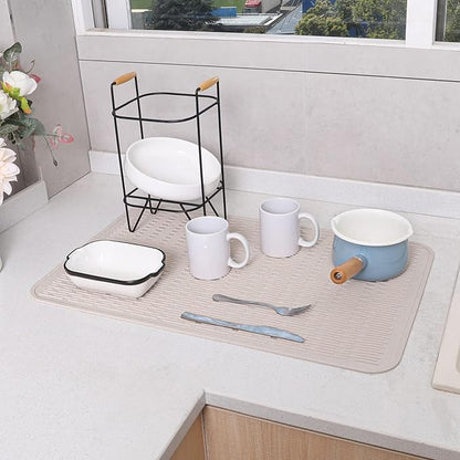 MicoYang Silicone Dish Drying Mat for Multiple Usage,Easy clean,Eco-friendly,Heat-resistant Silicone Mat for Kitchen Counter or Sink,Refrigerator or Drawer Liner Tapioca 3XL 28 inches x 18 inches