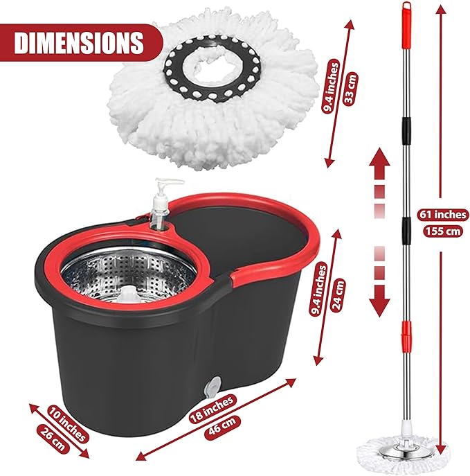 Spin Mop and Bucket with Wringer Set, 360 Spinning Mop Bucket System with 3 Microfiber Mop Replacement Heads, Mop and Bucket with Wringer Set for Home
