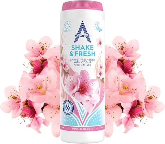 Astonish 350g Shake Fresh Pink Peony Carpet Odor Eliminator Powder - Pet Smell Neutralizer, Vacuum Safe for a Long Lasting Room Scent, Floor Refresher, Home Deodorizer, Soft Floral Fragrance
