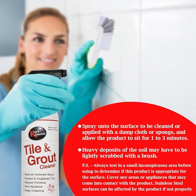 Rock Doctor Natural Tile and Grout Cleaner with brush, Remove Stains Dirt, Oil, and Soap Scum, Heavy Duty Non-Abrasive Tile Cleaner, Natural Formula