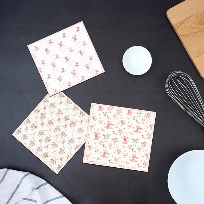 Pink Swedish Dish Cloths for Kitchen, 6 Pack Reusable Coquettte Swedish Dishcloths, Bow Absorbent Sponge Cleaning Dish Cloths for Party Home Cleaning Quick Drying Washable No Odor Hand Towel
