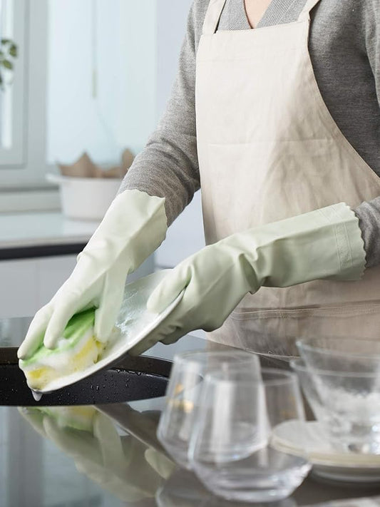 LANON wahoo Skin-Friendly Cleaning Gloves, Dishwashing Kitchen Gloves with Cotton Flocked Liner, Reusable, Non-Slip, Canary Green, Large