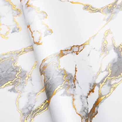 LaCheery Marble Contact Paper 160 x 36 Inch Wide White and Gold Marble Countertop Peel and Stick Waterproof Contact Paper Marble Wallpaper Peel and Stick for Wall Countertops Desk Removable Vinyl Roll