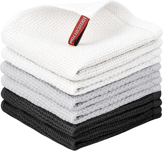Nialnant 6 Pack Kitchen Towels, 100% Cotton Dish Cloth for Washing Dishes, Absorbent Quick Drying Dish Rags, Multipurpose Cleaning Rags-12x12 Inches