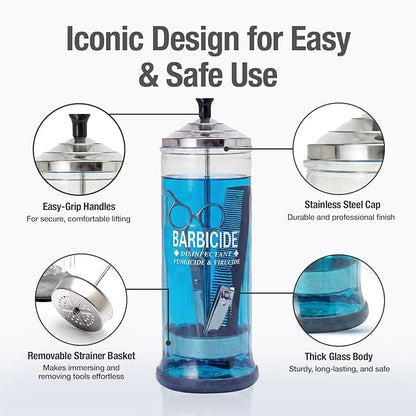 BARBICIDE Disinfectant Jar and Concentrate Starter Set (37 Oz Jar + 64 Fl Oz)– Professional Salon, Spa & Barber Tool Sanitizing Kit