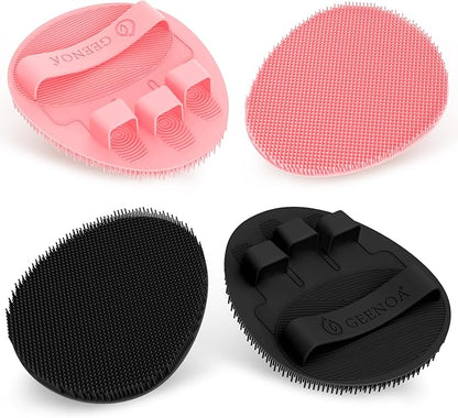 Silicone Body Scrubber 4PCS, 360° Anti-Slip & Enlarged Exfoliating Bath Glove for Rich Foaming Deep Cleaning, Revolutionary No-Grip & Hand-fit Shower Scrubber for All Skin Types.(Black/Pink)