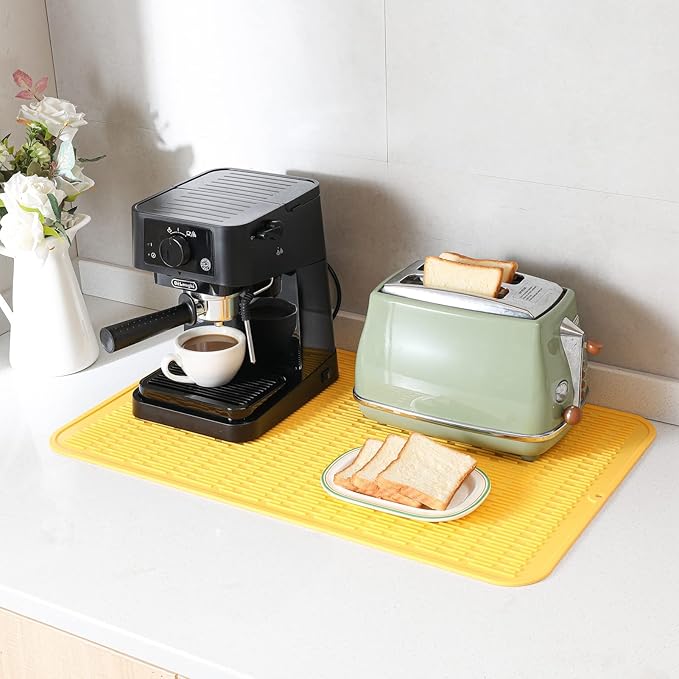 MicoYang Silicone Dish Drying Mat for Multiple Usage,Easy clean,Eco-friendly,Heat-resistant Silicone Mat for Kitchen Counter or Sink,Refrigerator or Drawer Liner Yellow 3XL 28 inches x 18 inches
