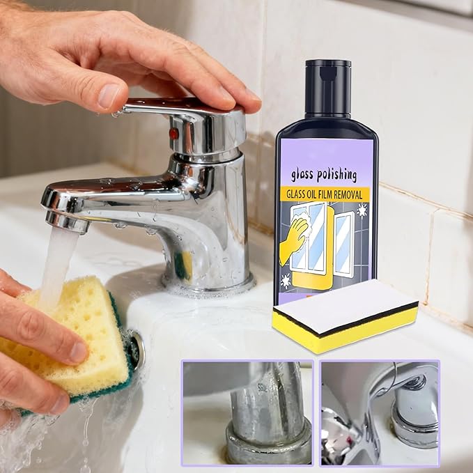 Shower Cleaner – 120ml Window Oil Film Cleaner with Sponge, Household Polishing Tool | Bathroom Limescale and Oil Film Remover with Powerful Cleaning Attributes, Ideal for Toilet