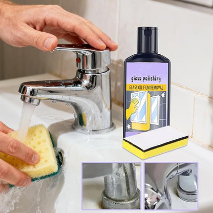 Shower Cleaner – 120ml Window Oil Film Cleaner with Sponge, Household Polishing Tool | Bathroom Limescale and Oil Film Remover with Powerful Cleaning Attributes, Ideal for Toilet