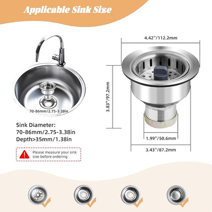 Kitchen Sink Drain Strainer Compatible with Moen, Stainless Steel 3-1/2 Inch Sink Drain Stopper Plug with Assembly, 3 in 1 Pop Up Kitchen Sink Stopper