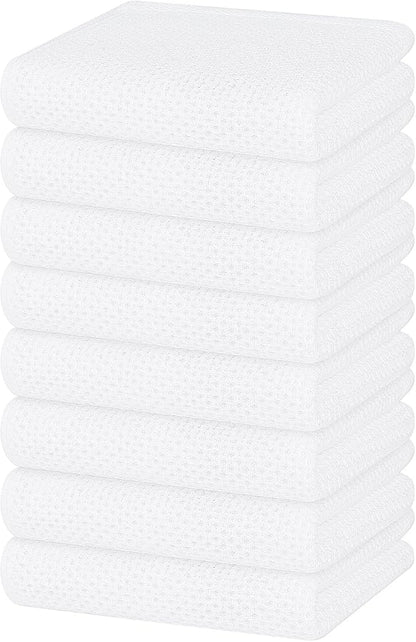 Homaxy 100% Cotton Waffle Weave Kitchen Dish Towels, Ultra Soft Absorbent Quick Drying Cleaning Towel, 13 x 28 Inches, 8-Pack, White
