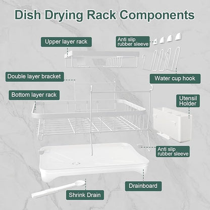 LIYI Dish Drying Rack,Large Dish Rack for Kitchen Counter,2-Tier Dish Racks with draining Tray,Detachable Capacity Dish Drainer Organizer,White