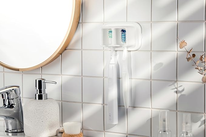 Silicone Suction Toothbrush Holder, 2-Slot Wall-Mounted Bathroom Organizer for Electric, Manual and Kids Toothbrushes, Space-Saving Travel Storage – Warm White