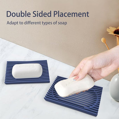 Aoheuo Modern Minimalist Soap Dish (1Pack),Drainage Silicone Soap Holder,5.5 Long by 3.15 Wide,0.55 inches high,Used for Kitchen,Bathroom,and Bar Sink(Blue)