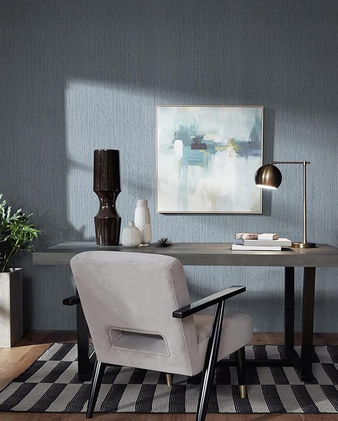 Timeet Peel and Stick Wallpaper Grasscloth Textured Contact Paper 15.74"" x393.7 Faux Linen Self-Adhesive Removable Wallpaper for Walls Furniture, Blue