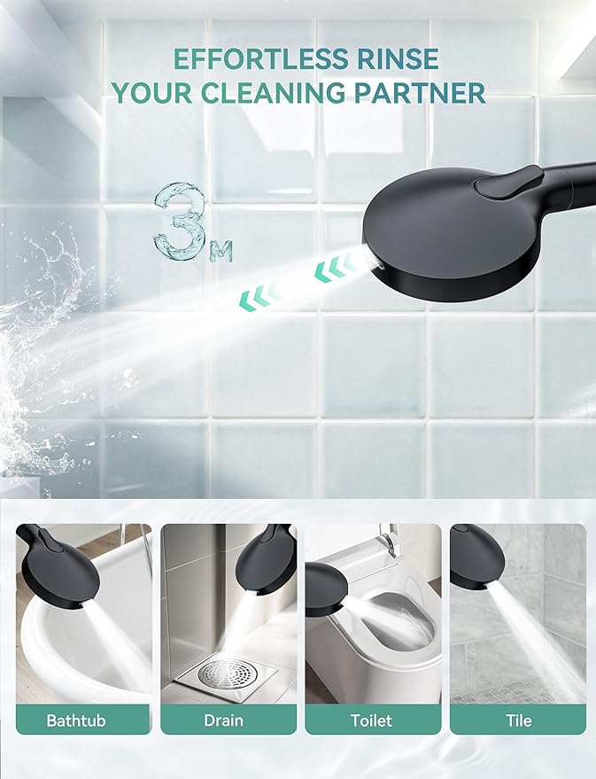 Magichome Filtered Shower Head with Handheld, High Pressure 10-Spd Detachable Chrome Showerhead with Stainless Hose, Water Softener Filter Beads for Hard Water - Remove Chlorine, Black