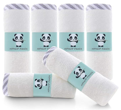 HIPHOP PANDA Baby Washcloths, Rayon Made from Bamboo - 2 Layer Ultra Soft Absorbent Newborn Bath Face Towel - Reusable Baby Wipes for Delicate Skin - Gray Stripe, 6 Pack
