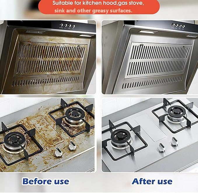 Heavy Duty Kitchen Degreaser Spray, Powerful Grease Oil Cleaner Stain Remover for Ovens, Stovetops, Grills & Cookware (1PCS)