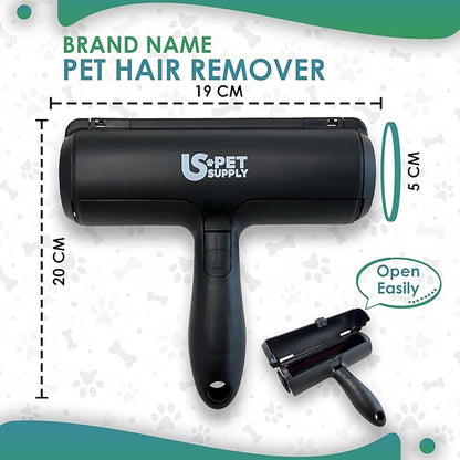 Pet Hair Remover Roller-Reusable, Self Cleaning Lint Roller for Pet Hair Removal on Furniture, Carpets, Clothes & Car Seats-Dog & Cat Hair Remover No Sticky Tapes (Black)