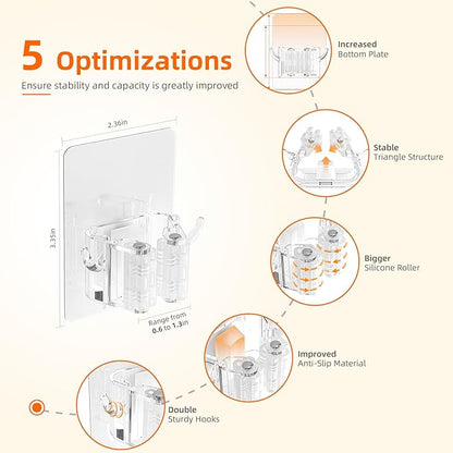Batur Broom Holder Wall Mount, 4 Pack New Version Adhesive Mop and Broom Holder Wall Mount, Super Anti-Slip Broom Hanger Mop Organizer Wall Hanging for Bathroom, Kitchen, Laundry Room