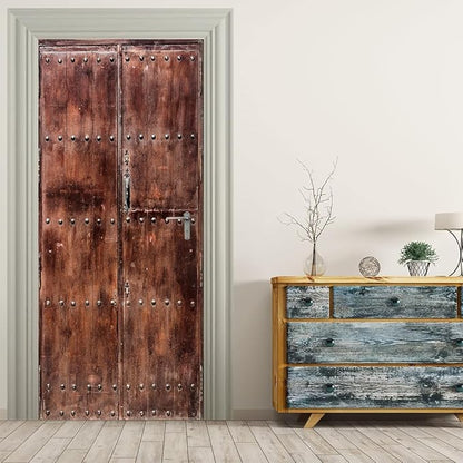 3D Door Stickers Murals Peel and Stick Wallpaper -Retro Wooden Door- PVC Self-Adhesive Door Decals Removable Waterproof Poster for Bedroom Living Room Home Door Wall Decoration 39.3x86.6 inch