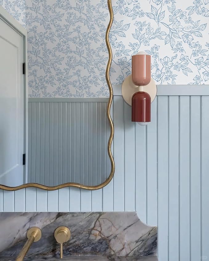 Ismoon Peel and Stick Wallpaper Blue and White Contact Paper Modern Flroal Wall Papaer Textured Removable Self Adhesive Vinyl Stick on Wallpaper for Bedroom Cabinet 17.3x78.7in