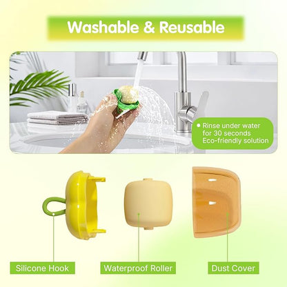 2 Pcs Protable Mini Lint Rollers, Reusable Washable Lint Rollers for Clothes Car Seats with Protective Cap, Travel Portable Lint Roller - Fits in Wallet, Pet Hair Remover(Green)