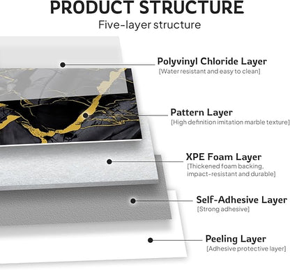 30 Sheets Marble-Effect Peel and Stick Backsplash, Self-Adhesive PVC Foam Wall Panels for Kitchen Backsplash, Bathroom, 11.8" x 11.8"