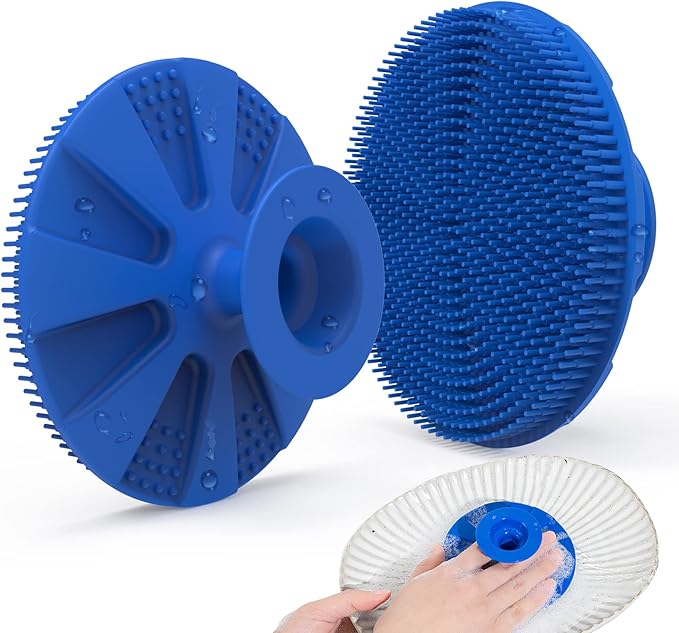Silicone Sponge, BEAUTAIL Non-Scratch Scrub Sponges for Washing Dishes, Kitchen Fruit Vegetable Cleaning Brush, Long Lasting and Reusable Dishwashing Scrubber, Suction Up Hang Designed, 1 Pack, Blue