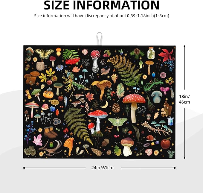 Mushroom Dish Drying Mat Witchy Home Decor For Kitchen Microfiber Absorbent Reversible Dish Pad Draining Mats For Countertop Coffee Mats 18x24 Inch