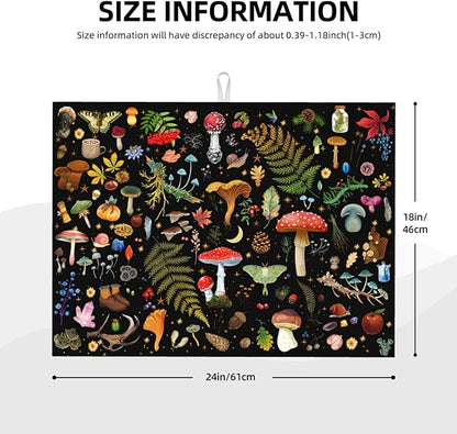 Mushroom Dish Drying Mat Witchy Home Decor For Kitchen Microfiber Absorbent Reversible Dish Pad Draining Mats For Countertop Coffee Mats 18x24 Inch