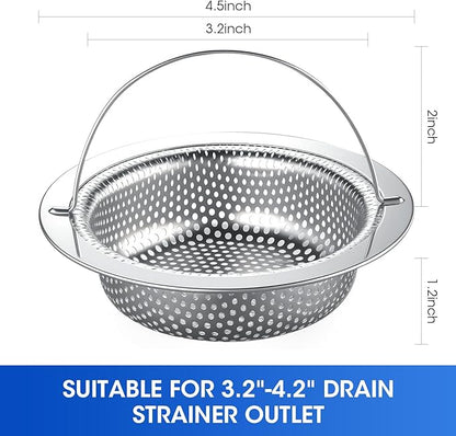 2 Pack 4.5 Inch Kitchen Sink Drain Strainer with Handle, Rustproof Stainless Steel Food Catcher, Prevents Clogged Pipes, Micro-Perforated Drain Filter for Home, Apartment and Tiny House