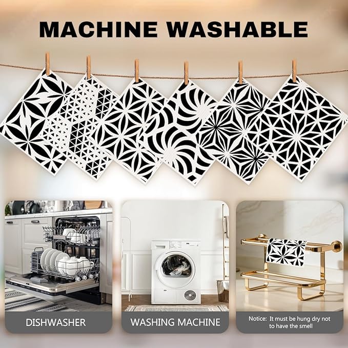Swedish Dishcloths for Kitchen, 6 Pack Geometric Towels, Washable Absorbent Cellulose Sponge Cloths No Odor, Eco-Friendly Dish Cloths, Kitchen Gifts for Women, Home Kitchen Cleaning