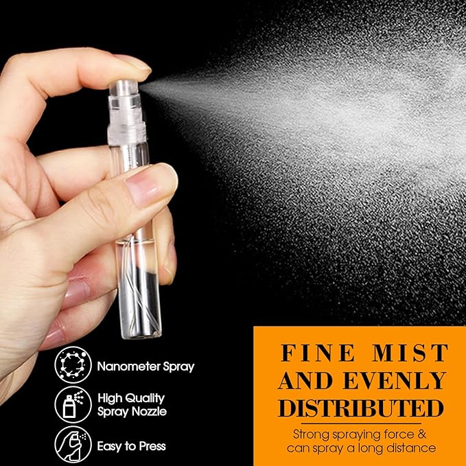 60PCS Small Perfume Sample Bottles, 30PCS 5ml Mini Spray Bottle with 30PCS 3ml Fine Mist Portable Travel Refillable Bottle, Plastic Atomizer Sprayer for Perfume