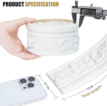 WAPANE 90" x 3.1" Peel Stick Foam Molding Trim Self Adhesive, Crown Molding Wallpaper Border Flexible, 3D Wall Edging Lines Foam Baseboard, Wall Base Moulding Trim for Home, Hotel DIY Decoration