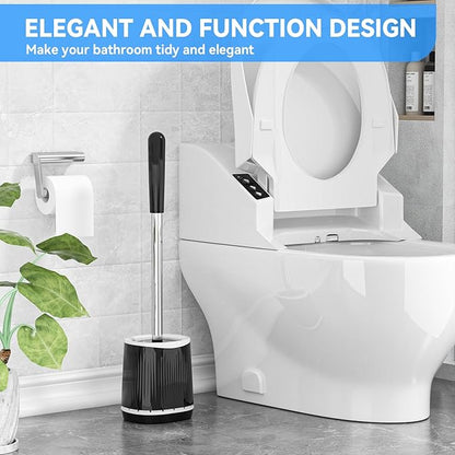 TRENTI Toilet Brush, Toilet Brush and Holder Set, Bristles Toilet Bowl Brush Head with Ventilated Holder, Wall Mounted Compact Toilet Brush Set for Bathroom Deep Cleaning (1, Black)