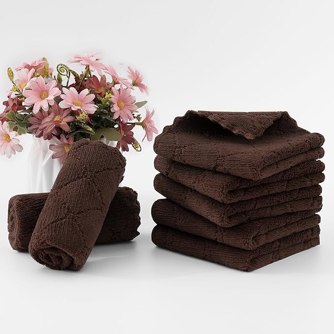 Homaxy 24 Pack Kitchen Dish Cloths (10 x 10 Inches, Brown), Super Soft and Absorbent Coral Velvet Dish Towels, Nonstick Oil Fast Drying Microfiber Cleaning Cloth, No Lint Household Dishcloths