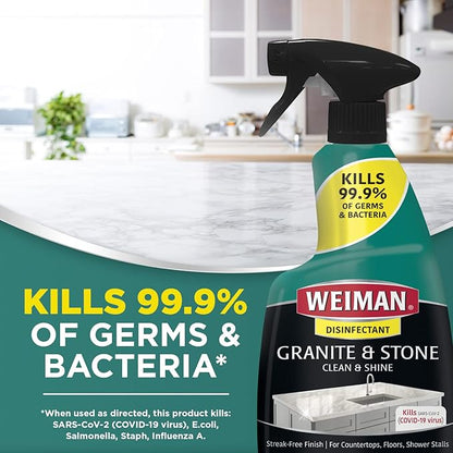 Weiman Disinfectant Granite Daily Clean & Shine - (2 Pack) Safely Clean Disinfect and Shine Granite Marble Soapstone Quartz Quartzite Slate Limestone Corian Laminate Tile Countertop
