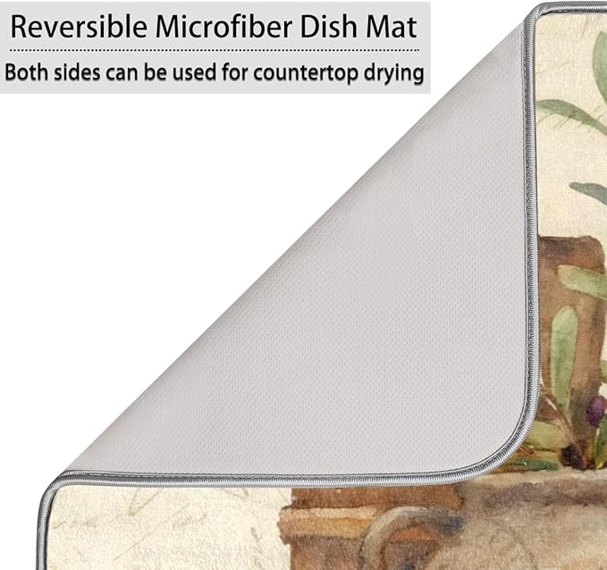 Dish Drying Mats with Hanging Loop for Kitchen Counter - Super Absorbent & Microfiber Sink Dry Mat with Country Wine Paisley Floral, Non-Slip Backing, Dishes, Sink, Countertop Protection 18"x24"