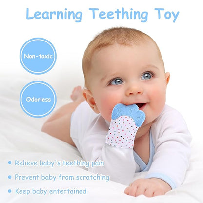 2Pack Silicone Teething Mitt, Soothing Infant Teething Mitten Pain Relief, Prevent Scratches Glove, Safe Silicone Teething Toys for 0-12 Months
