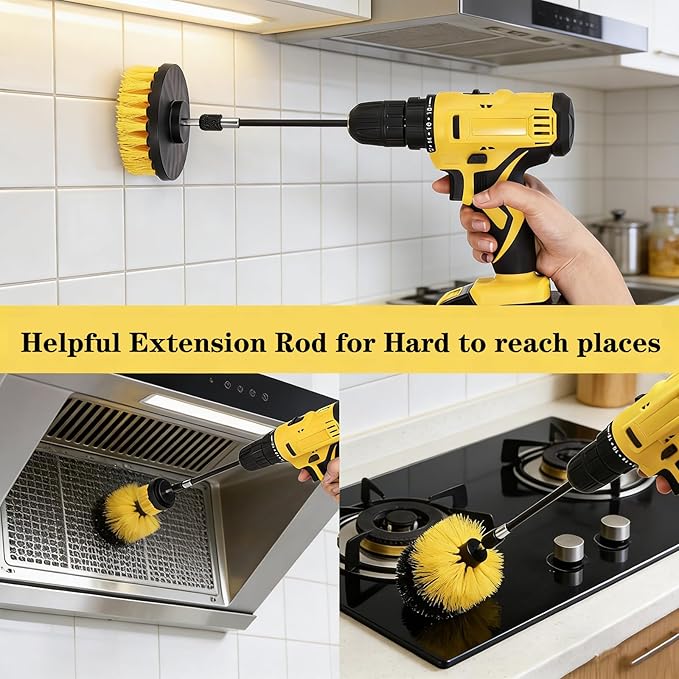18Pack Drill Brush Power Scrubber Cleaning Brush Extended Long Attachment Set All Purpose Drill Scrub Brushes Kit for Bathroom, Car Detailing, Carpet, Tile Grout, Sinks, Corners