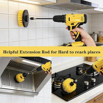 18Pack Drill Brush Power Scrubber Cleaning Brush Extended Long Attachment Set All Purpose Drill Scrub Brushes Kit for Bathroom, Car Detailing, Carpet, Tile Grout, Sinks, Corners