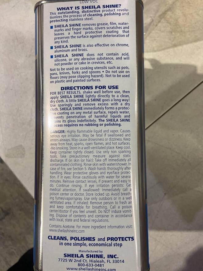 Sheila Shine 4 x 1 Gal. Can Low Voc Stainless Steel Cleaner and Polish, Protects Household Kitchen Surface, Removes Grease & Residue Marks, Stainless Steel Cleaner for Appliances, Fridge, Oven & Sinks