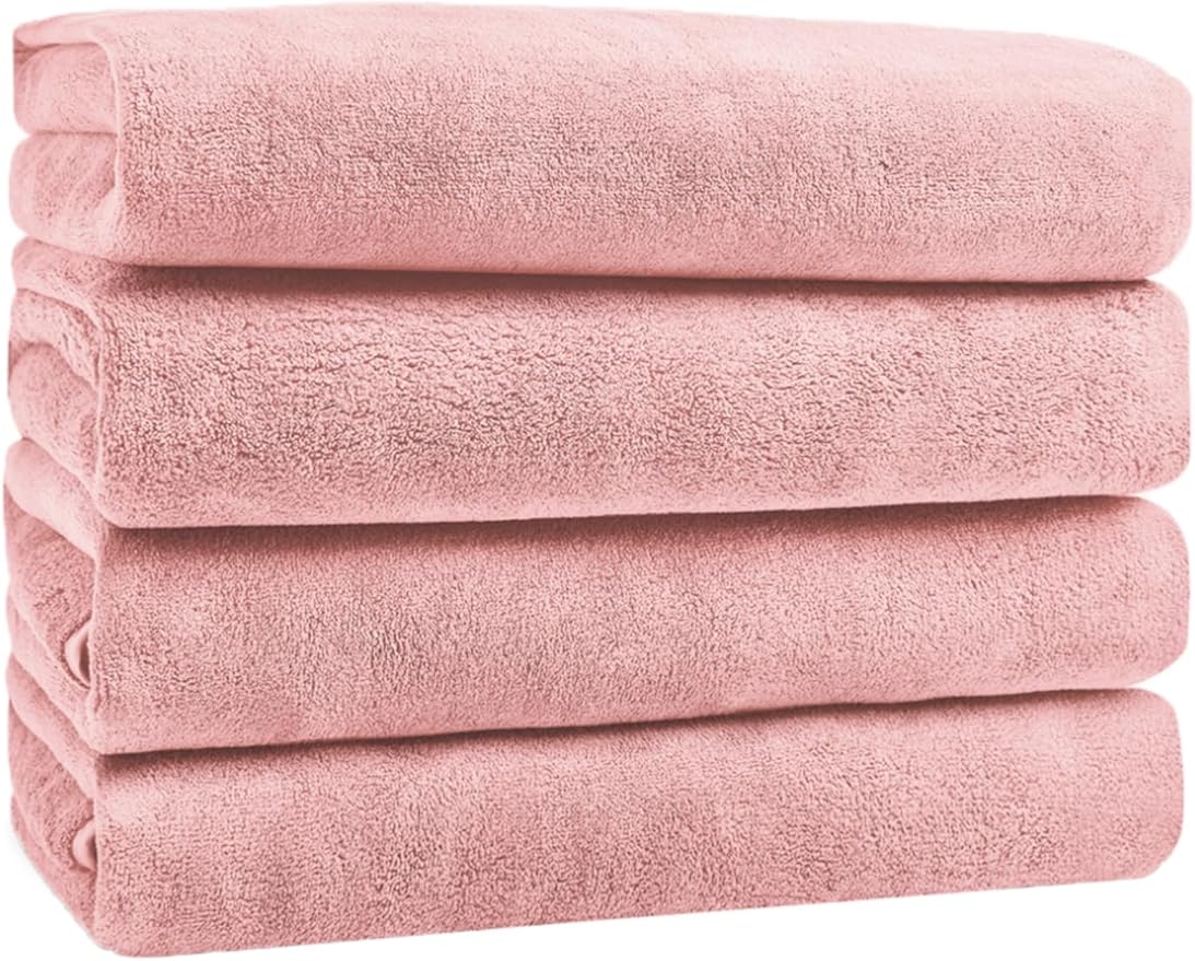 GraceAier Microfiber Bath Towels 4 Pack, 28x56 Inch Coral Velvet Quick Dry Towel Set, Highly Absorbent, Ultra Soft & Lint-Free for Bathroom, Gym, Travel and Swim