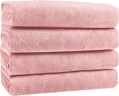 GraceAier Microfiber Bath Towels 4 Pack, 28x56 Inch Coral Velvet Quick Dry Towel Set, Highly Absorbent, Ultra Soft & Lint-Free for Bathroom, Gym, Travel and Swim