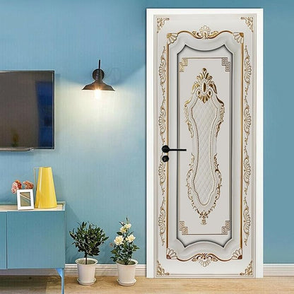A.Monamour 3D Door Stickers for Interior Doors A White Door in Baroque Style Vinyl Waterproof Self Adhesive Door Mural Decals for Bedroom Office Bathroom 90x200cm