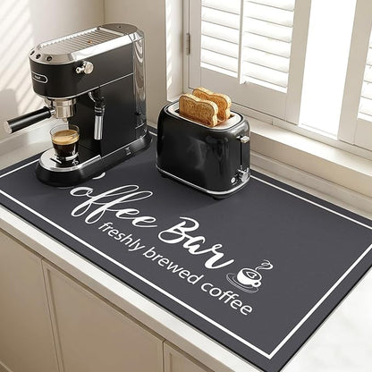 Findosom Dish Drying Mat, 17"x 32" Super Absorbent & Hide Stain Coffee Mat, Cuttable Drying Mat for Kitchen Counter, Coffee Bar Accessories, Under Dish Rack, Coffee Maker, Espresso Machine, DarkGrey
