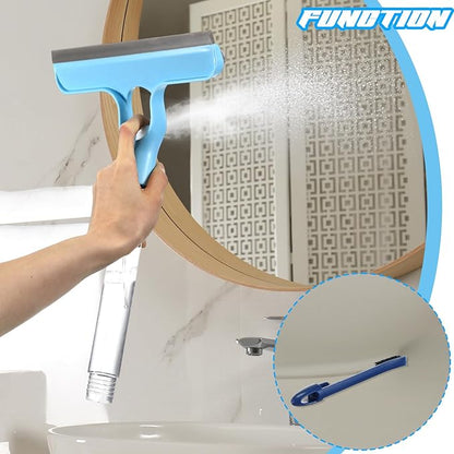Lothee 1pcs 3 in 1 Window Squeegee, 23'' Long Handle Window Cleaning Scraper, Squeegee and Scrubber with Spray for Walls, Car Windshields, Bathrooms, Kitchens (Bule)