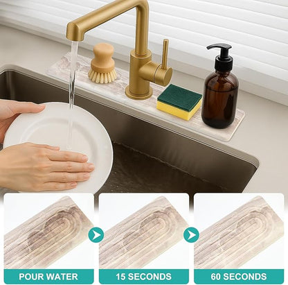 Diatomite Faucet Mat for Kitchen Sink Protector Stone Quick Dry Around Faucet Absorbent Mat Kitchen Sink Protector Water Catcher Splash Guard Stone Drying Tray for Bathroom Counter Accessories Decor