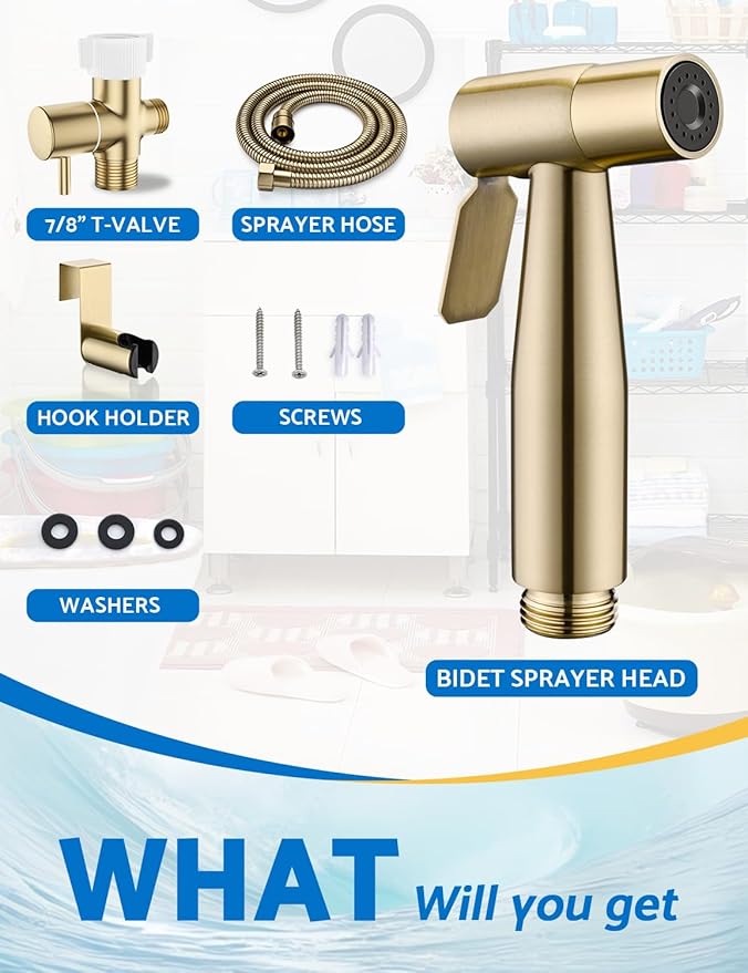 Gold Handheld Bidet Sprayer for Toilet, BRITULIF Jet Sprayer for Toilet Muslim Shower, Adjustable Bidets Attachment forToilet Feminine Wash